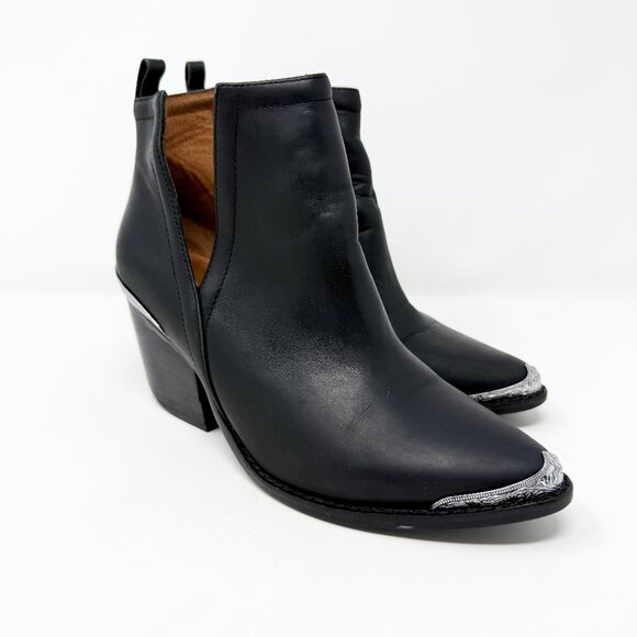 Jeffrey Campbell	Cromwell Black Leather Western Ankle Booties Women's Size 6 EUC - Picture 1 of 9